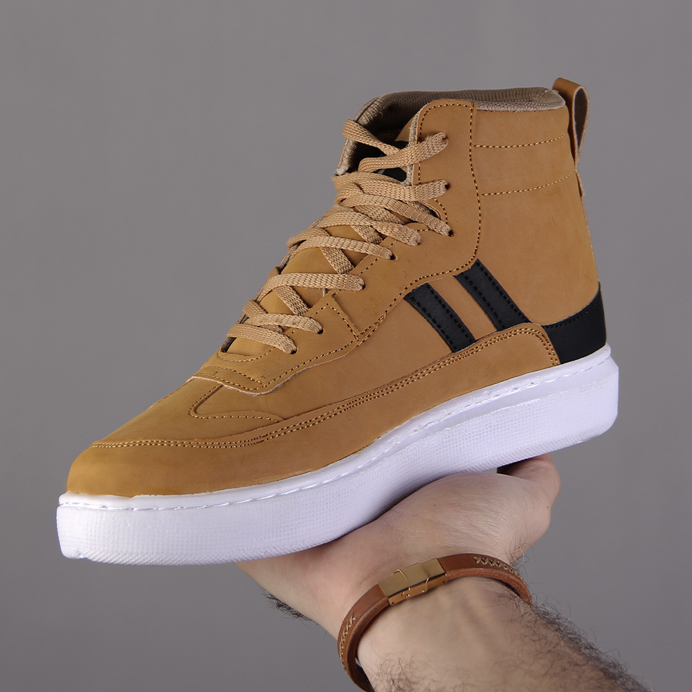 کفش ساقدار دو خط خردلی